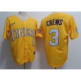 Men's LSU Tigers #3 ylan Crews Gold 2023 Stitched Baseball Jersey