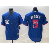 Men's Texas Rangers #5 Corey Seager Royal Blue 2023 City Connect Stitched Baseball Jersey