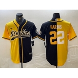 Men's Pittsburgh Steelers #32 Franco Harris Yellow Black Split With Cool Base Stitched Baseball Jersey