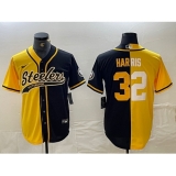 Men's Pittsburgh Steelers #22 Najee Harris Yellow Black Split With Cool Base Stitched Baseball Jersey