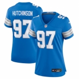 Women's Detroit Lions #97 Aidan Hutchinson Blue Stitched Jersey(Run Smaller)