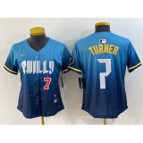 Women's Philadelphia Phillies #7 Trea Turner Number Blue 2024 City Connect Limited Stitched Jersey