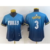 Women's Philadelphia Phillies #3 Bryce Harper Blue 2024 City Connect Limited Stitched Jersey